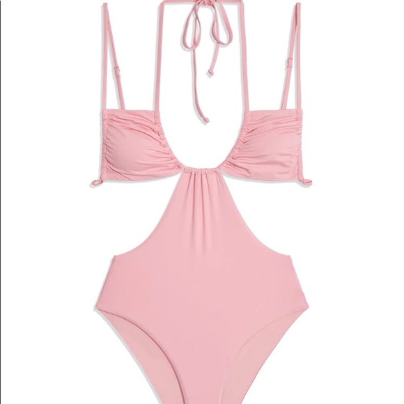 NWT WeWoreWhat Ruched Cup Tie Monokini Pink - Picture 2 of 4